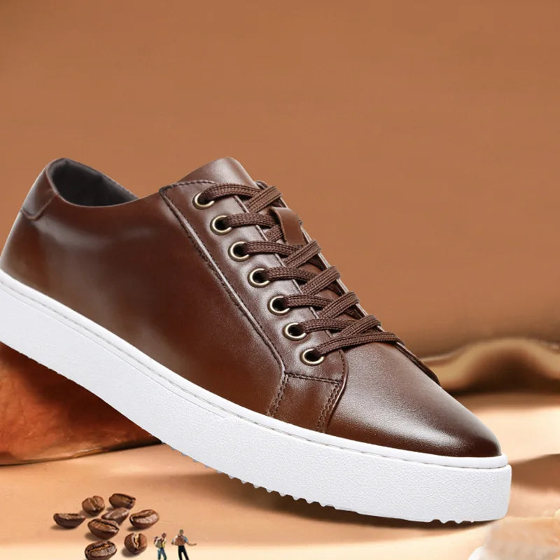 OEM 2025 Men's Casual Italian Business Genuine Leather Soft Shoes White Sneakers Walking Style Breathable Oxfords New Product
