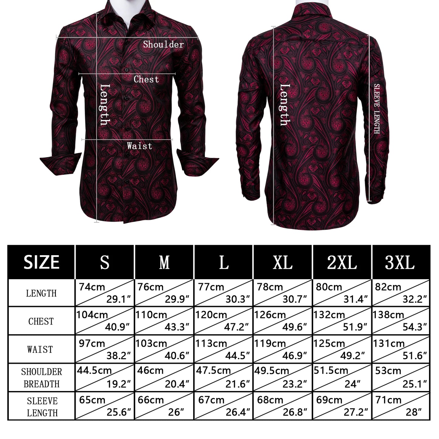 Barry.Wang 4XL Luxury Gold Paisley Silk Shirts Men Long Sleeve Casual Flower Shirts For Men Designer Fit Dress Shirt BY-0061