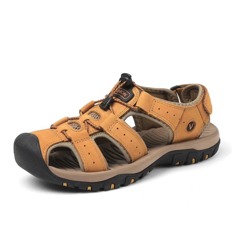 Genuine Leather Upper Extra Size Men's Outdoor Trail Hiking Walking Sandals Summer Sports Beach Shoes for Men