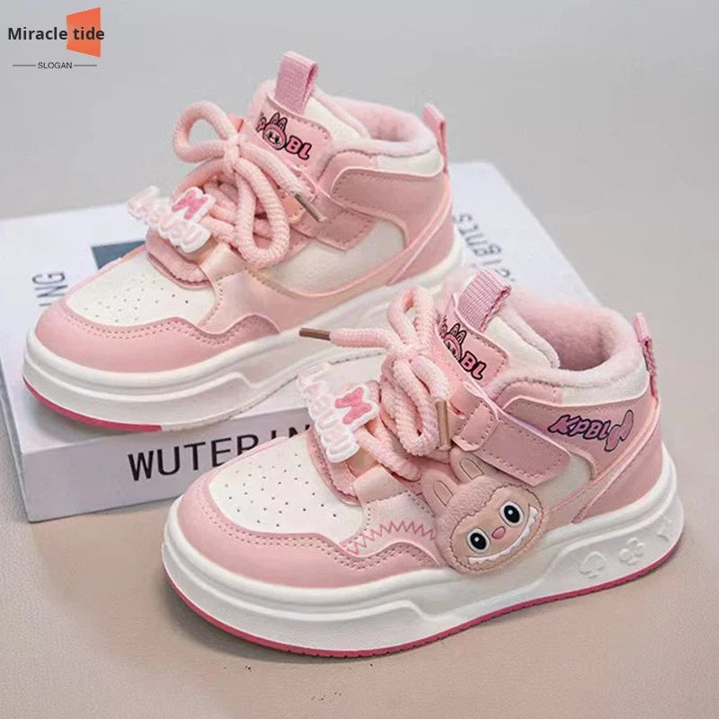 JHTFor Girls' High Top Plus Fleece Durable Autumn Warm Double Cotton Sports Sneakers Versatile Casual Children's Shoes