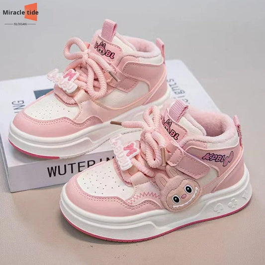 JHTFor Girls' High Top Plus Fleece Durable Autumn Warm Double Cotton Sports Sneakers Versatile Casual Children's Shoes