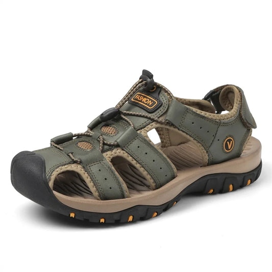 Genuine Leather Upper Extra Size Men's Outdoor Trail Hiking Walking Sandals Summer Sports Beach Shoes for Men