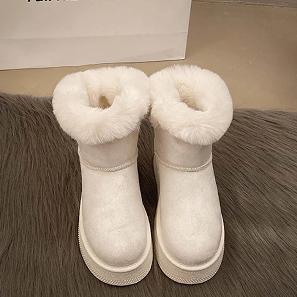Ladies Velvet Thick Soled Snow Boots 2025 Winter New Style Bow Warm Large Women's Shoes
