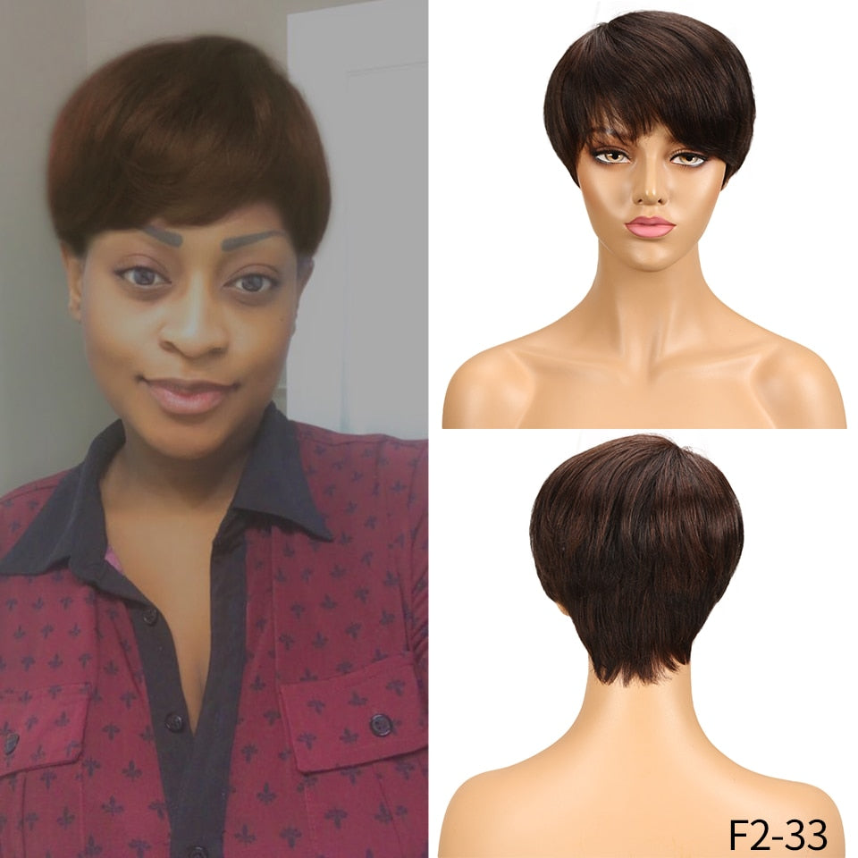 Short Human Hair Wigs Pixie Cut Straight Remy Brazilian Hair for Black Women Machine Made Highlight Color Cheap Glueless Wigs