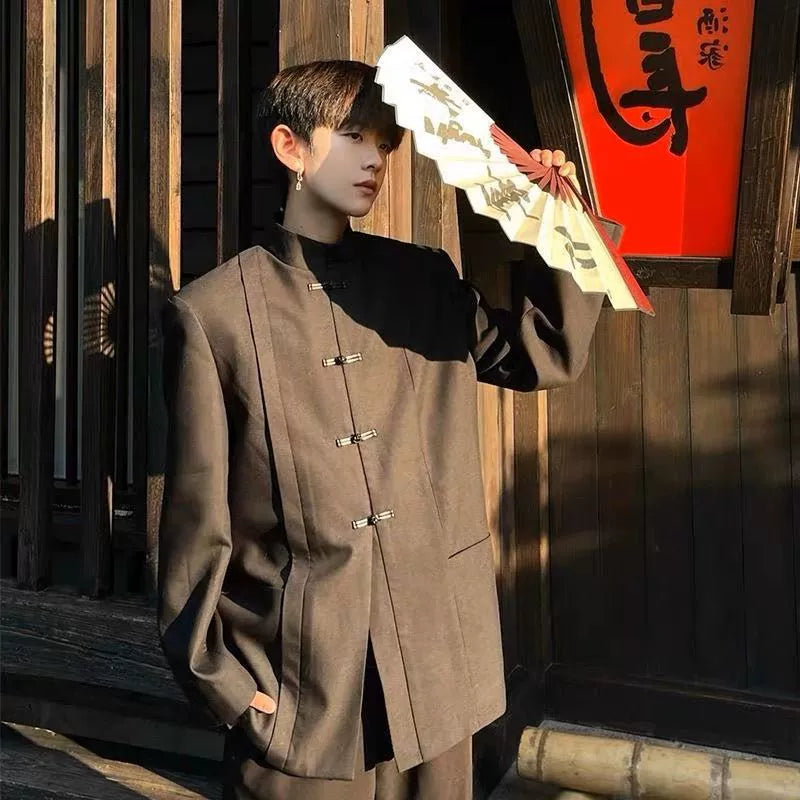 New Chinese Style Stand Collar Chinese Fad Spring and Autumn Leisure Black Suit