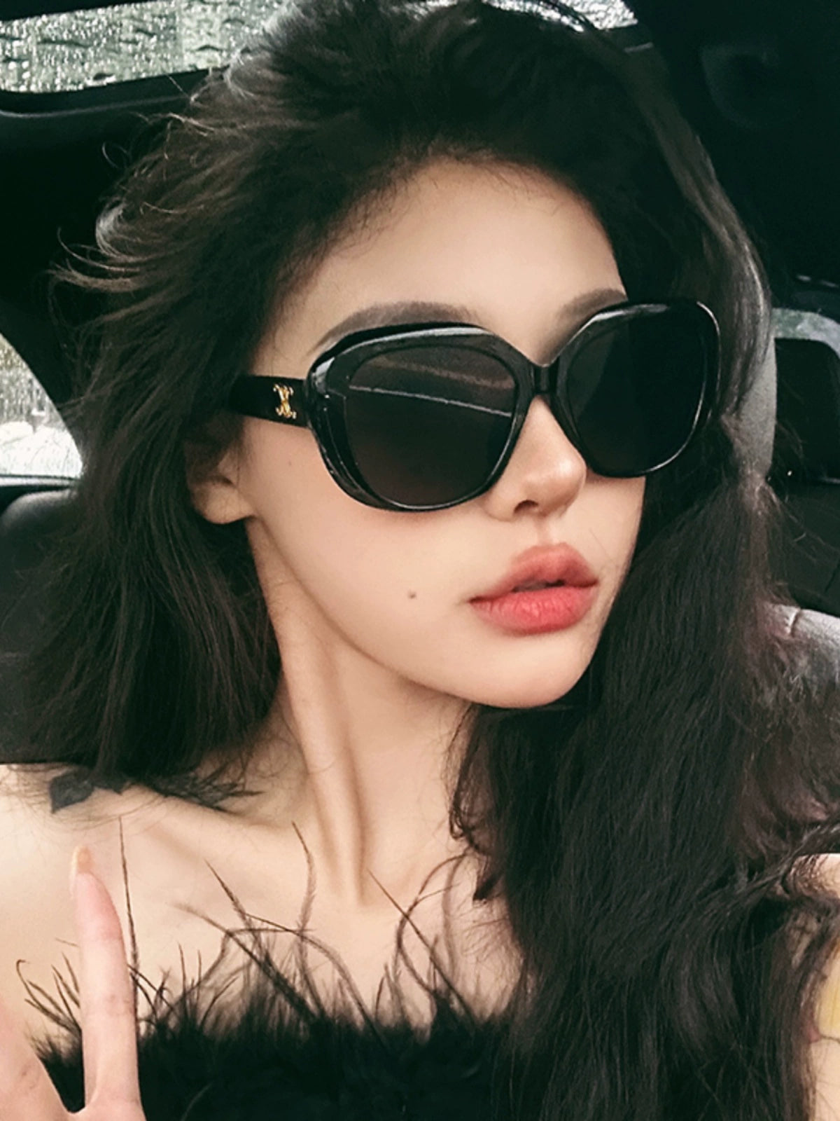 Fashion Sweet Cool Sexy Black round Rim Sunglasses Women's to Make round Face Thin-Looked Instafamous Large Frame Fancy Show Elegant Sunglasses
