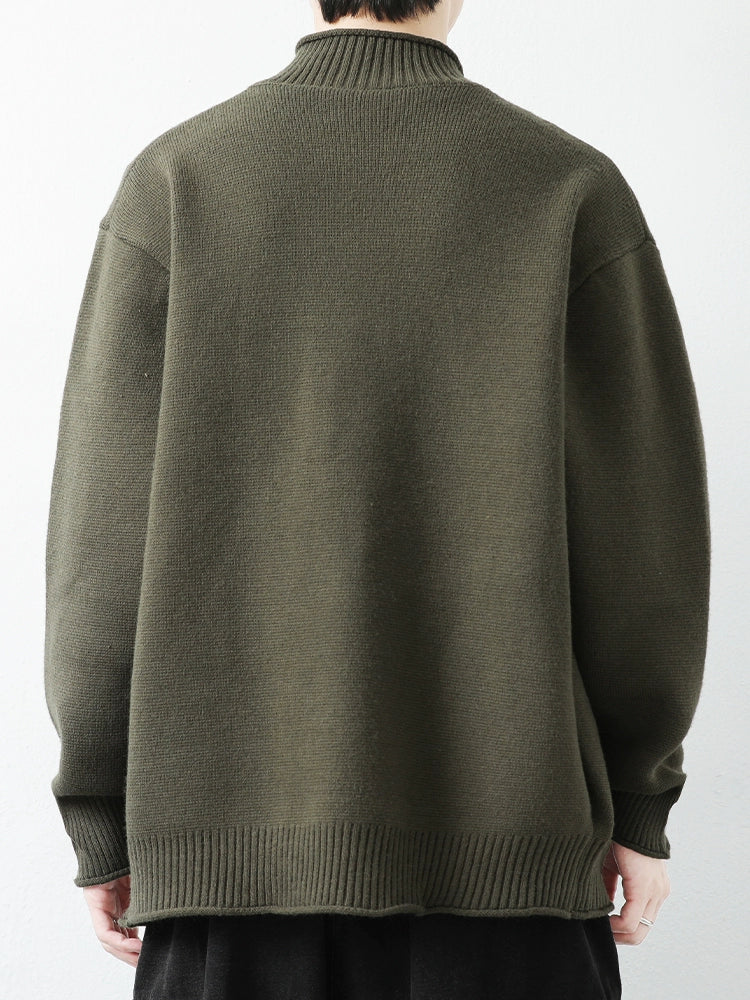 Trendy Stand Collar Spring and Autumn Loose and Handsome Knitted Cardigan