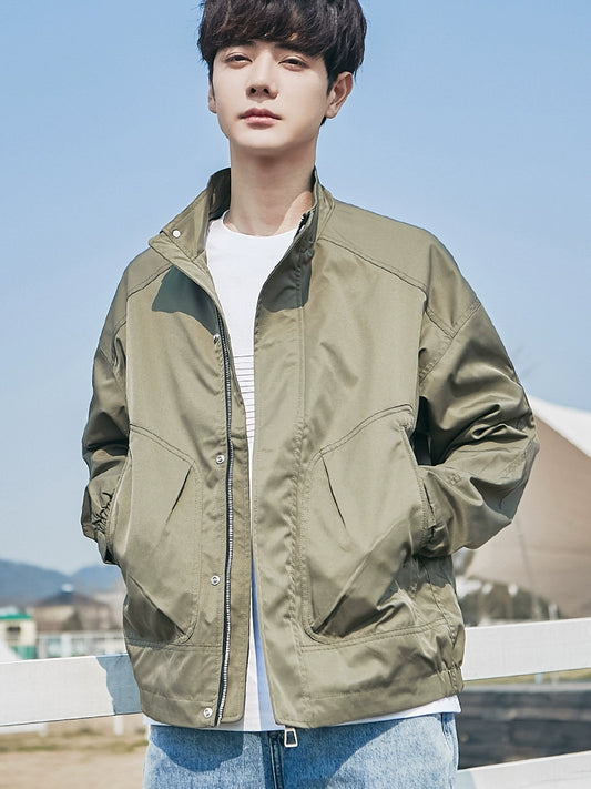 Anti-Wrinkle Twill Overalls Men's 2023 New Stand Collar Jacket Men's Spring and Autumn Casual Handsome Top Clothes