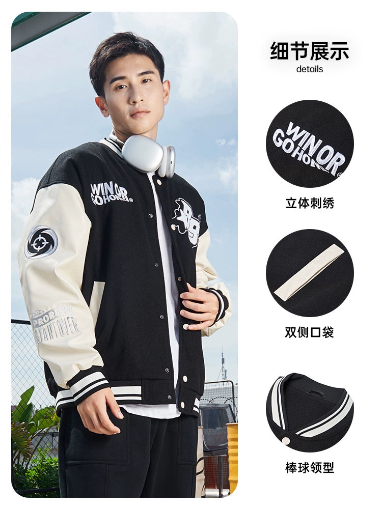 RIGORER Jacket Coat Men's Autumn and Winter New Fashion Loose Sports American Warm Jacket Casual Cardigan Baseball Uniform