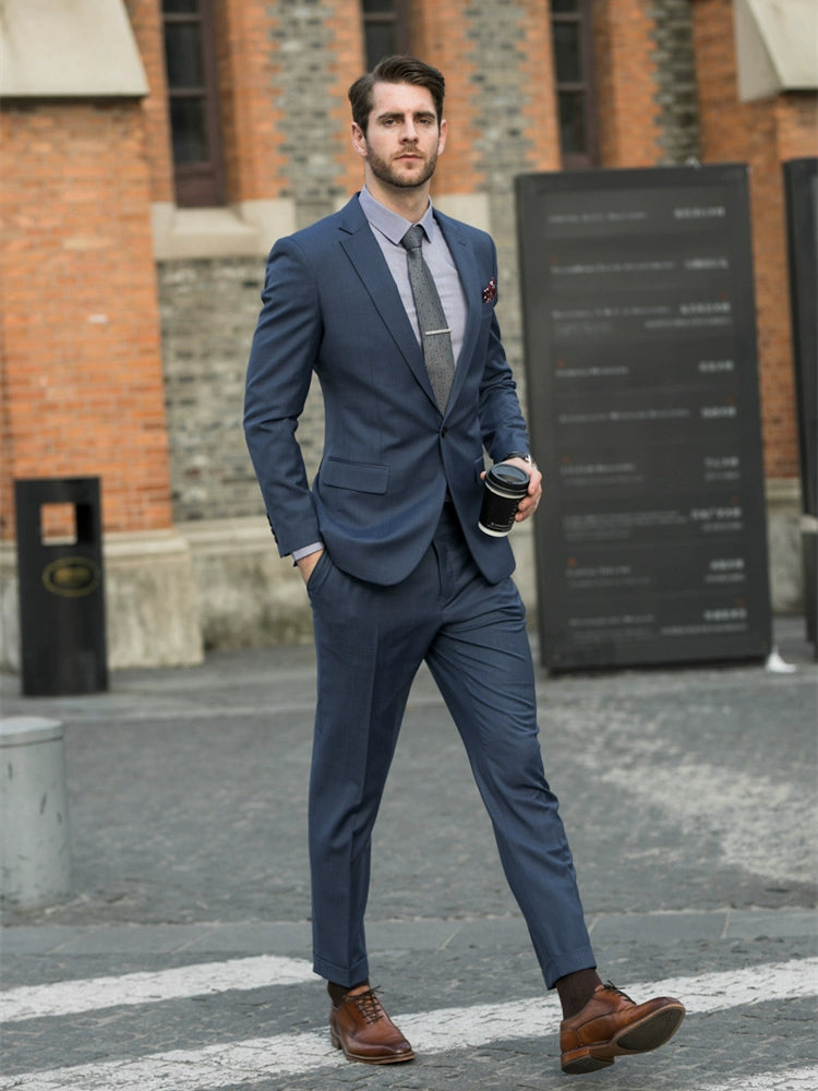 Blue Handsome Fancy Spring and Autumn Leisure Groom Wool
