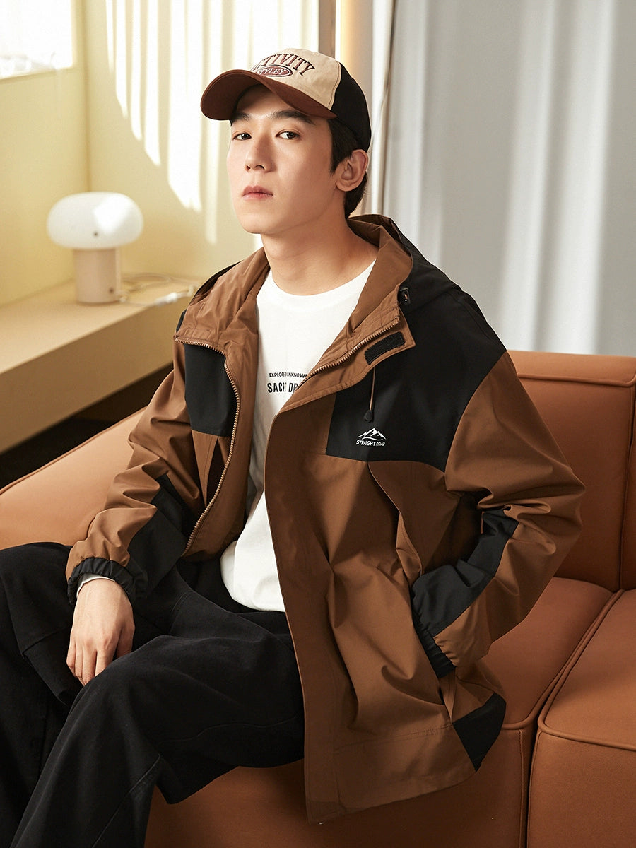 Tonlion Autumn Stitching Sports Cargo Hooded Jacket