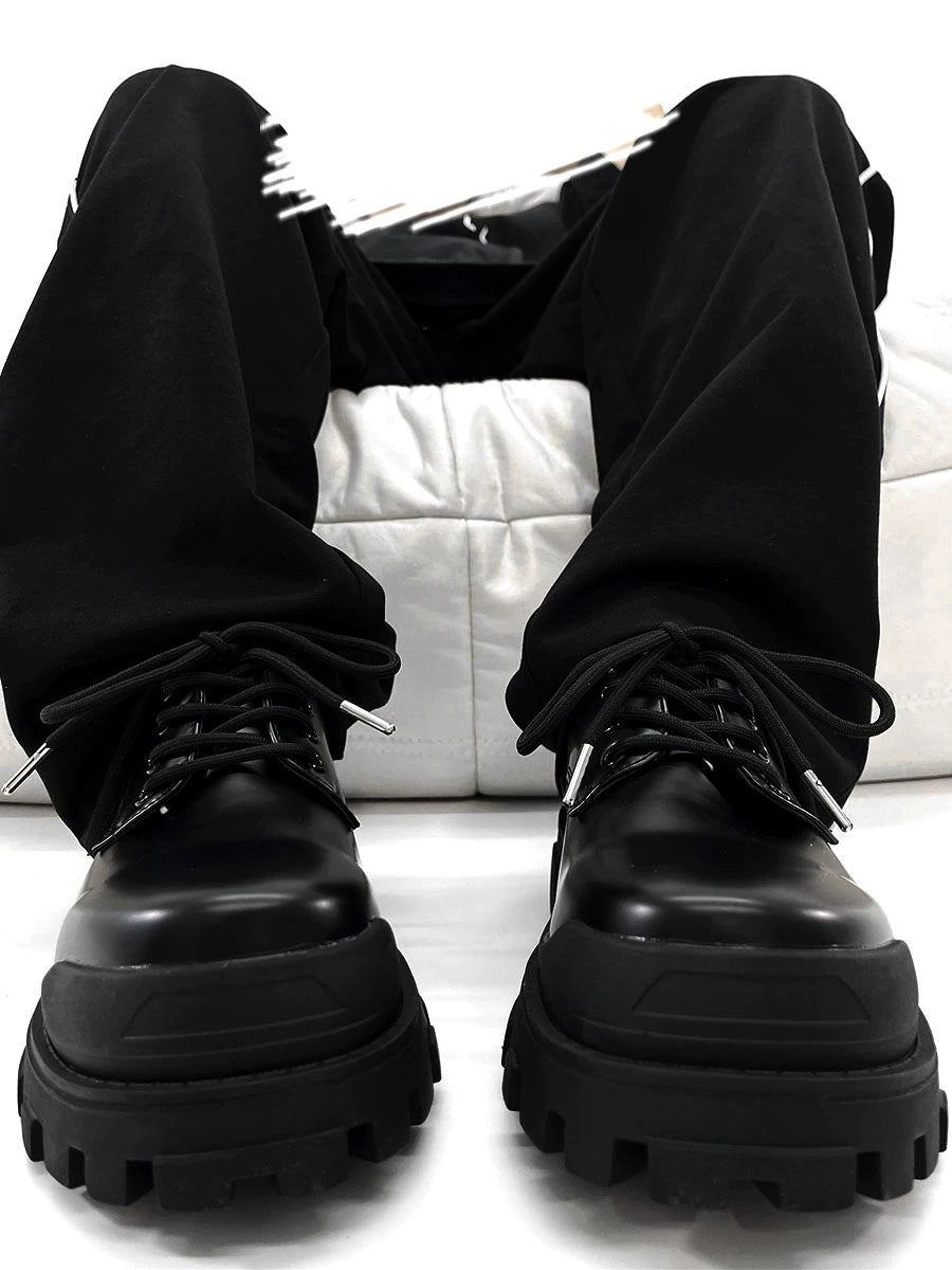 Paris Thick Sole Derby Shoes Men's Fancy Black, Hidden Elevator Cleanfit Leather Shoes British Work Clothing Formal Wear Big Head Shoes