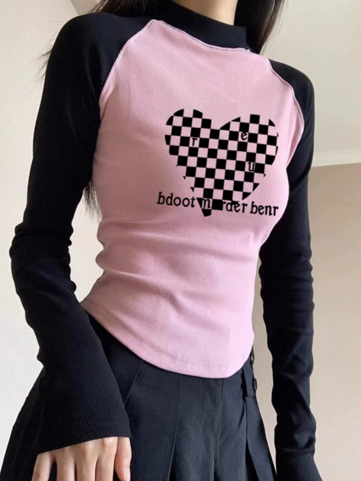 Contrast Color Pure Cotton Retro Slim Fit Upper Clothes Long Sleeves T-shirt