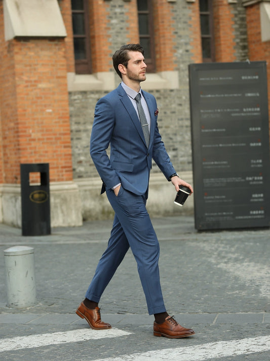 Blue Handsome Fancy Spring and Autumn Leisure Groom Wool