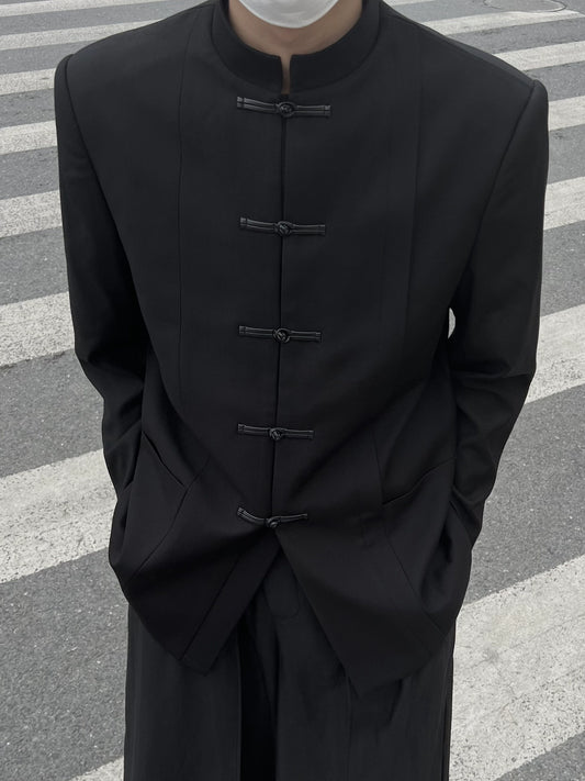 New Chinese Style Buckle Zhongshan Suit Fancy Handsome Stand Collar Suit Jacket Men's Casual Suit Chinese Style Small Suit