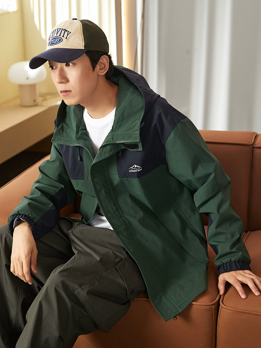 Tonlion Autumn Stitching Sports Cargo Hooded Jacket