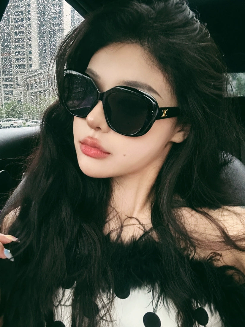 Fashion Sweet Cool Sexy Black round Rim Sunglasses Women's to Make round Face Thin-Looked Instafamous Large Frame Fancy Show Elegant Sunglasses