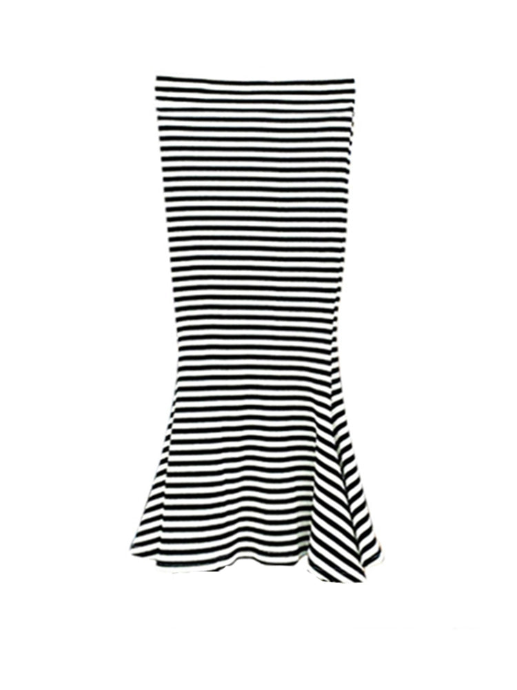 Horizontal Striped Spring Niche Mid Length Long Length Fishtail Sheath Skirt