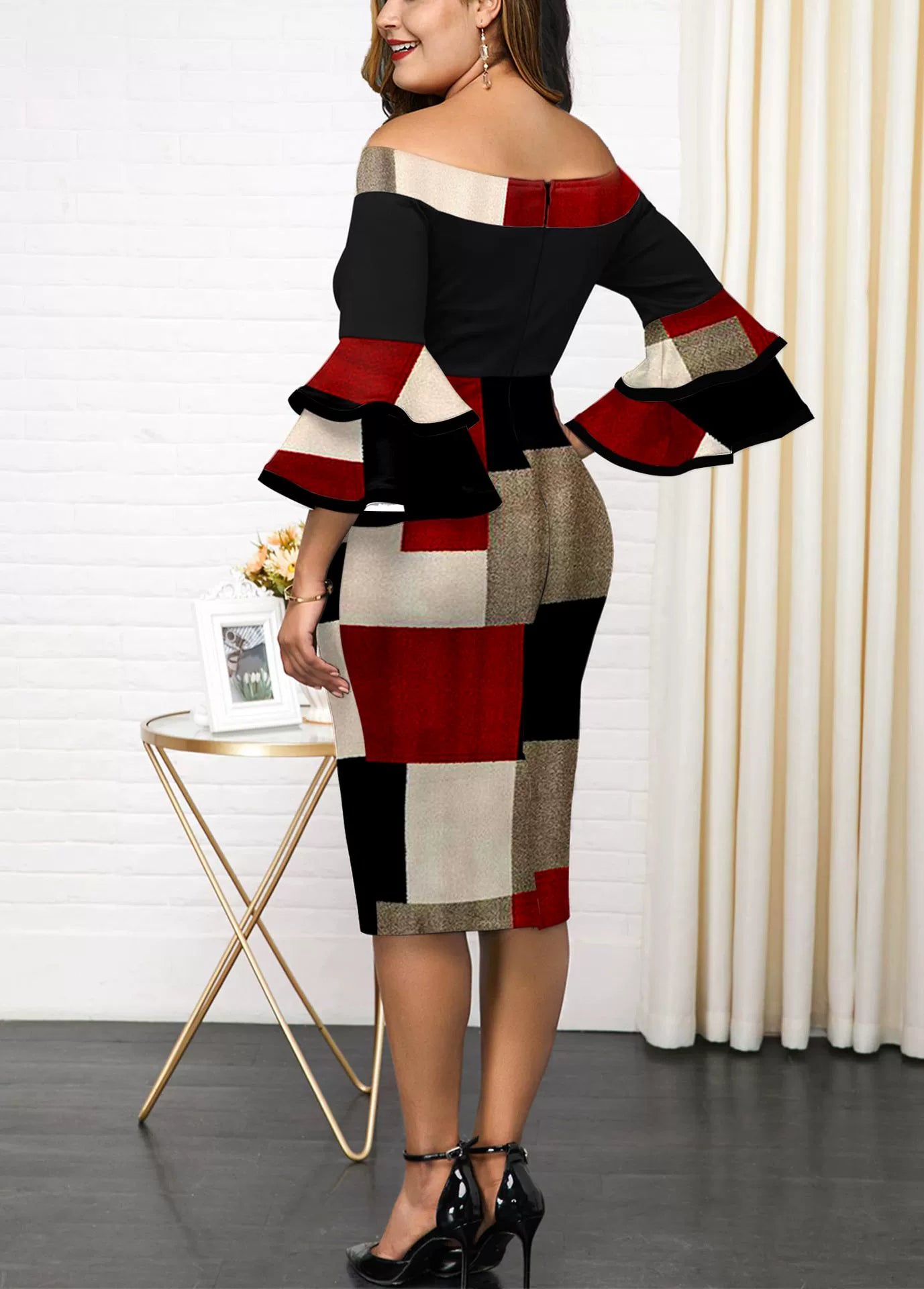Flying Sleeves plus Size Printed Dress