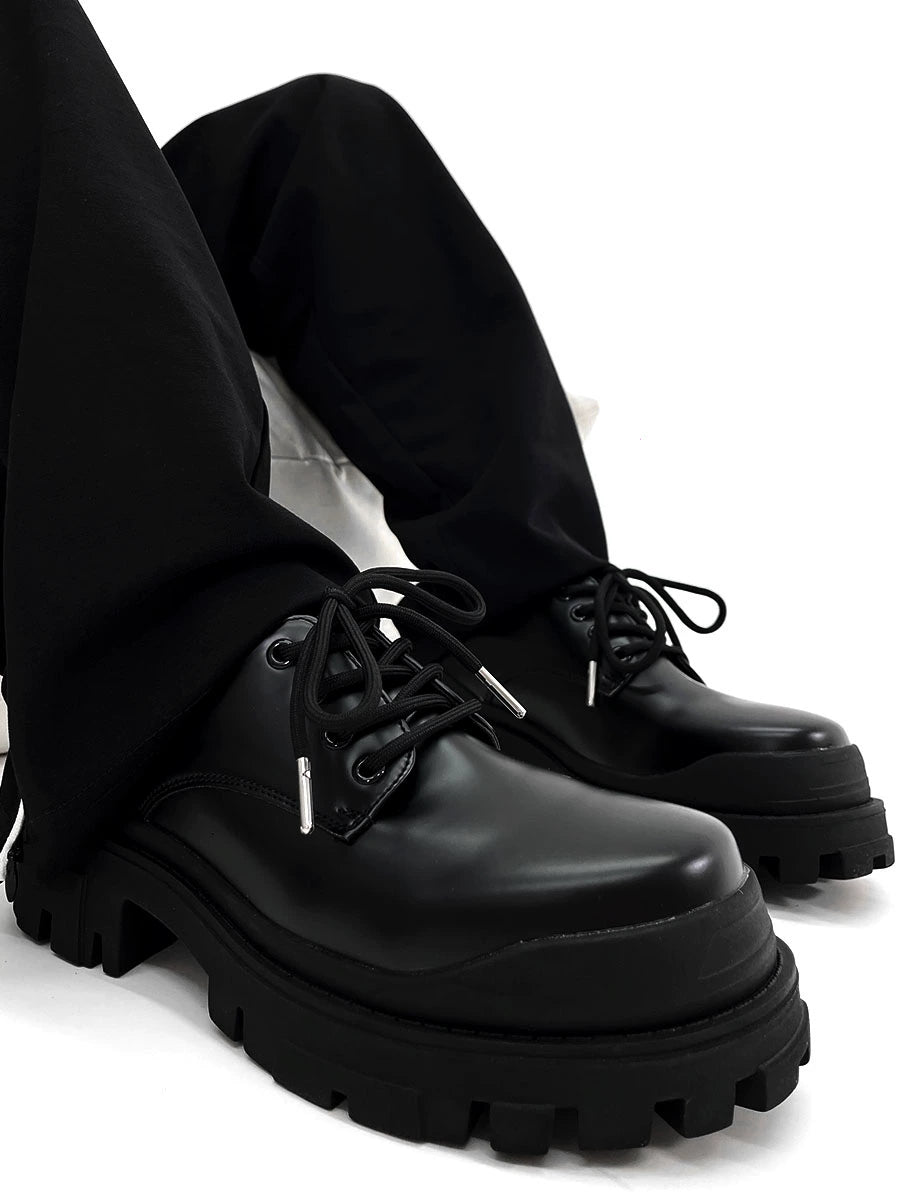 Paris Thick Sole Derby Shoes Men's Fancy Black, Hidden Elevator Cleanfit Leather Shoes British Work Clothing Formal Wear Big Head Shoes