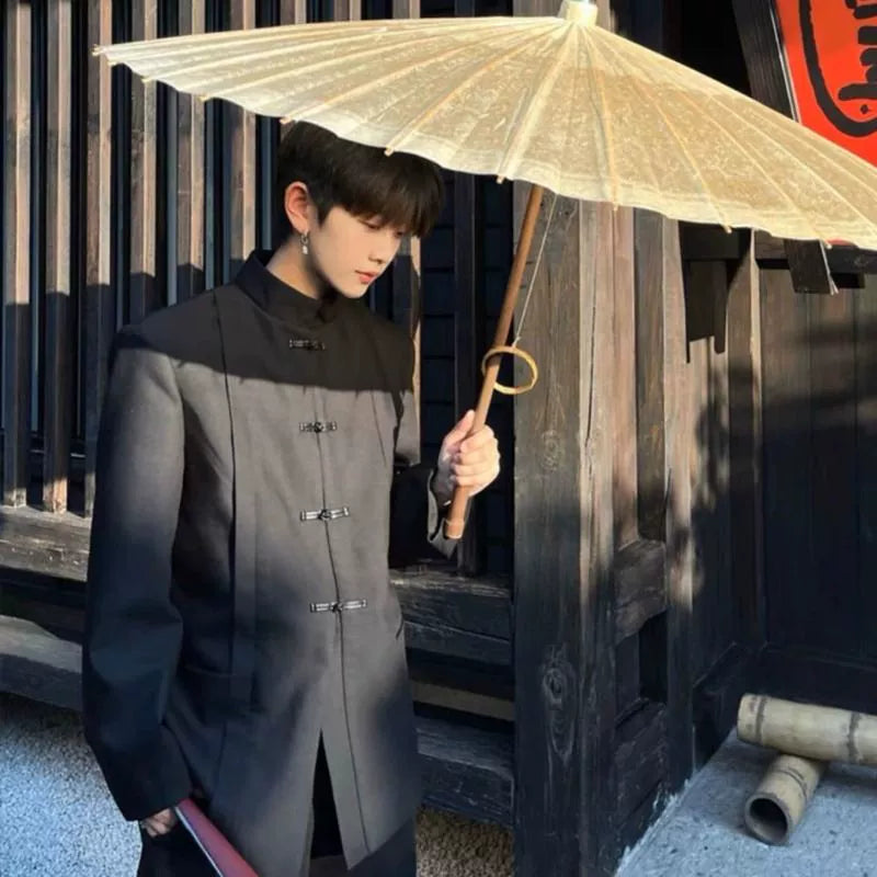 New Chinese Style Stand Collar Chinese Fad Spring and Autumn Leisure Black Suit