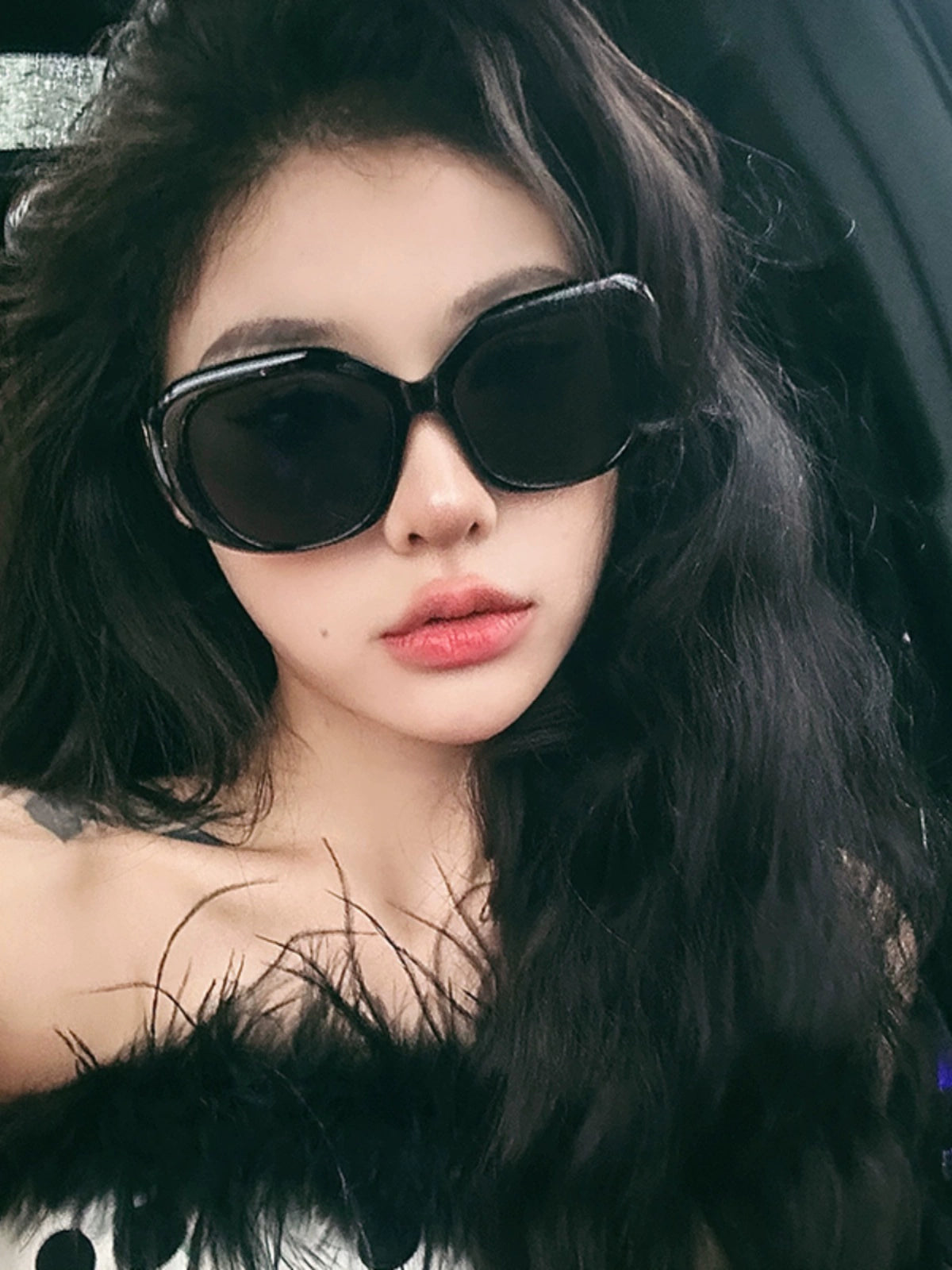 Fashion Sweet Cool Sexy Black round Rim Sunglasses Women's to Make round Face Thin-Looked Instafamous Large Frame Fancy Show Elegant Sunglasses