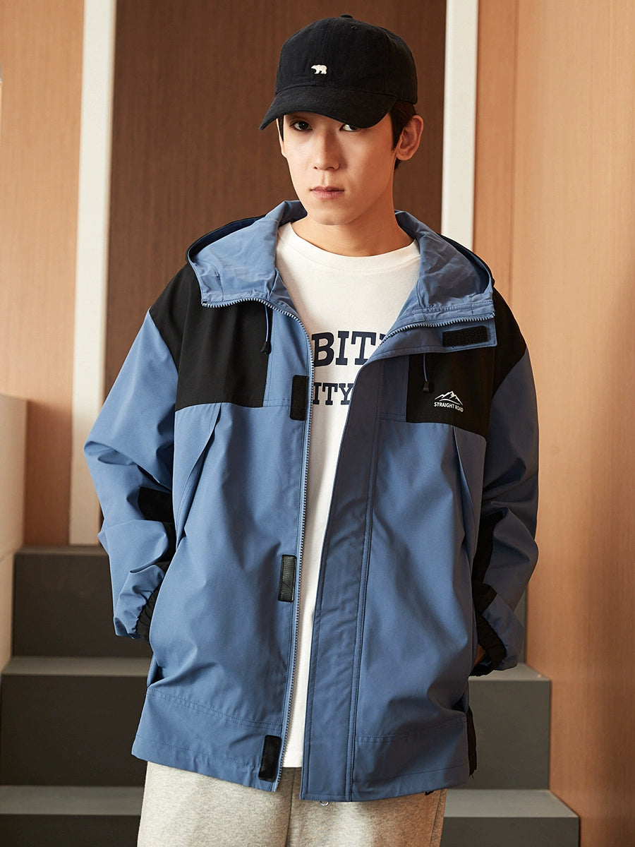Tonlion Autumn Stitching Sports Cargo Hooded Jacket