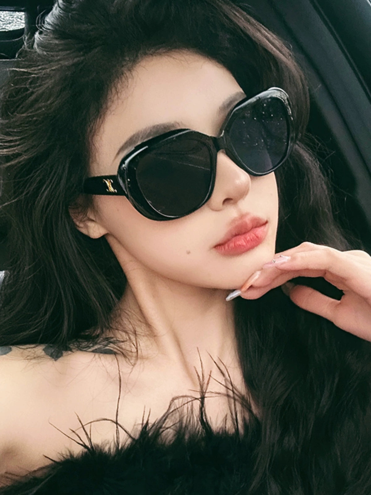 Fashion Sweet Cool Sexy Black round Rim Sunglasses Women's to Make round Face Thin-Looked Instafamous Large Frame Fancy Show Elegant Sunglasses