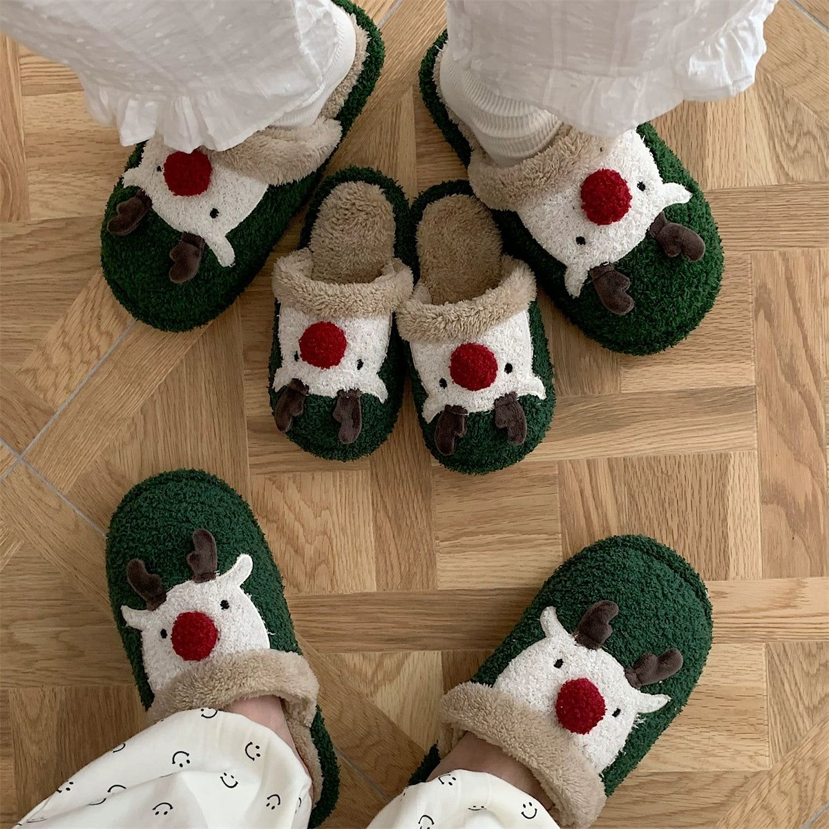 Female Winter New Arrived Cute Christmas Elk Baotou Cotton Slippers Fashion Couple Home Non-Slip Warm Plush Shoes Male