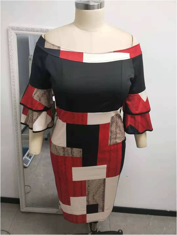 Flying Sleeves plus Size Printed Dress