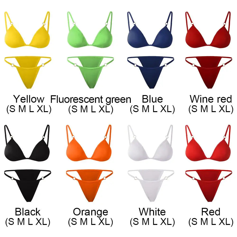 Sexy Ladies Sling Bikini Set Women Metal Buckle Decorated Two Piece Bikini Set Brazilian Swimwear Beach Vacation Split Swimwear