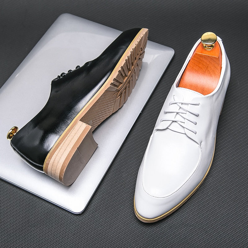 Men's Wedding Leather Shoes Formal Shoes White Lace Up Dress Shoes Oxfords Fashion Retro Elegant Office Leisure Work Footwear