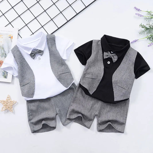 IENENS Baby Clothing Sets Boys Formal Dress Summer Tees + Shorts Suits Kids Short Sleeve Outfits Toddler Birthday Party Clothes