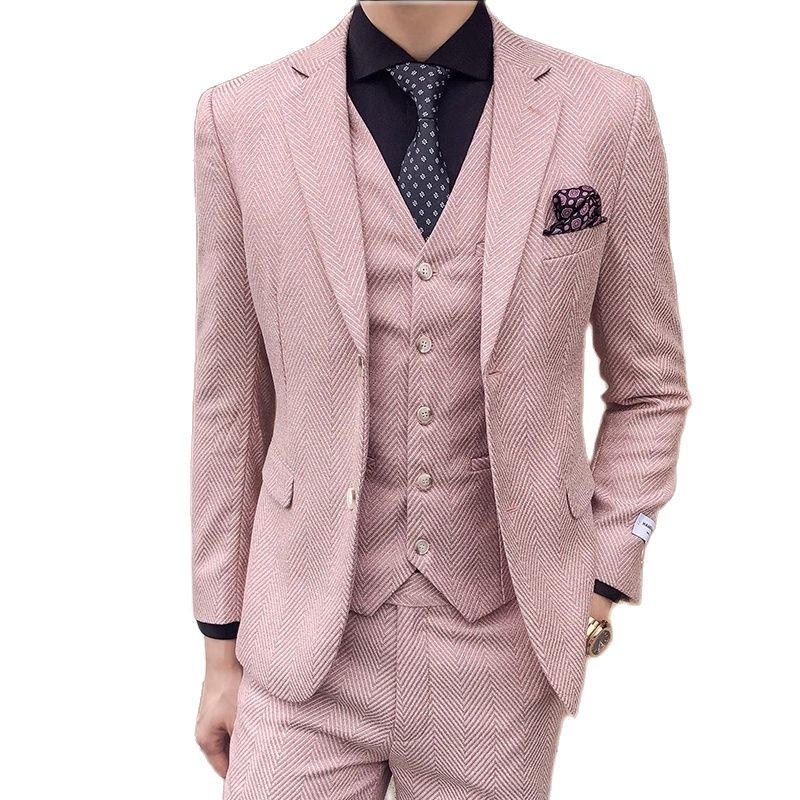 Qj Cinga Boutique Business Twill Suit 3 Piece Slim Fit Clothing Fashion Men Wedding Ball Party Dress Male Suit and Trousers Vest