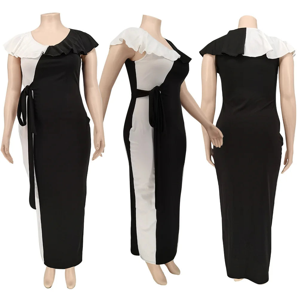 Wmstar Plus Size Women Dresses Summer patchwork Sexy Bodycon Stretch Solid v neck Maxi office lady Dress Wholesale  Dropshipping