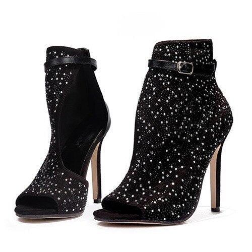 Open Toe Women's Crystal Sandals Ankle Buckle Set High Heels Women's Party Steel Pipe Dance Shoes
