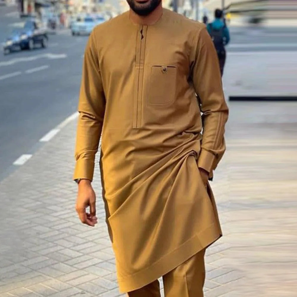 Kaunda Men Suits Solid Zipper Tops Pants Gentleman Man Suit African Kaftan Traditional Clothing 2PCS Wedding Sets Dashiki Wear