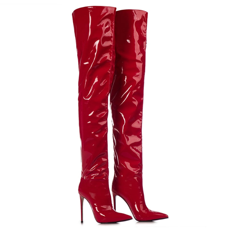 2023 New Super High Heel Boots Women's Stiletto Over Knee Synthetic Leather Socks Woman Boots Slim Fit Thigh High Boots