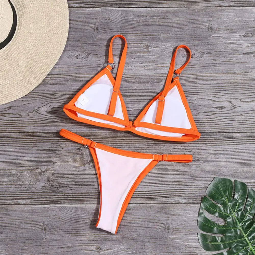 Sexy Ladies Sling Bikini Set Women Metal Buckle Decorated Two Piece Bikini Set Brazilian Swimwear Beach Vacation Split Swimwear