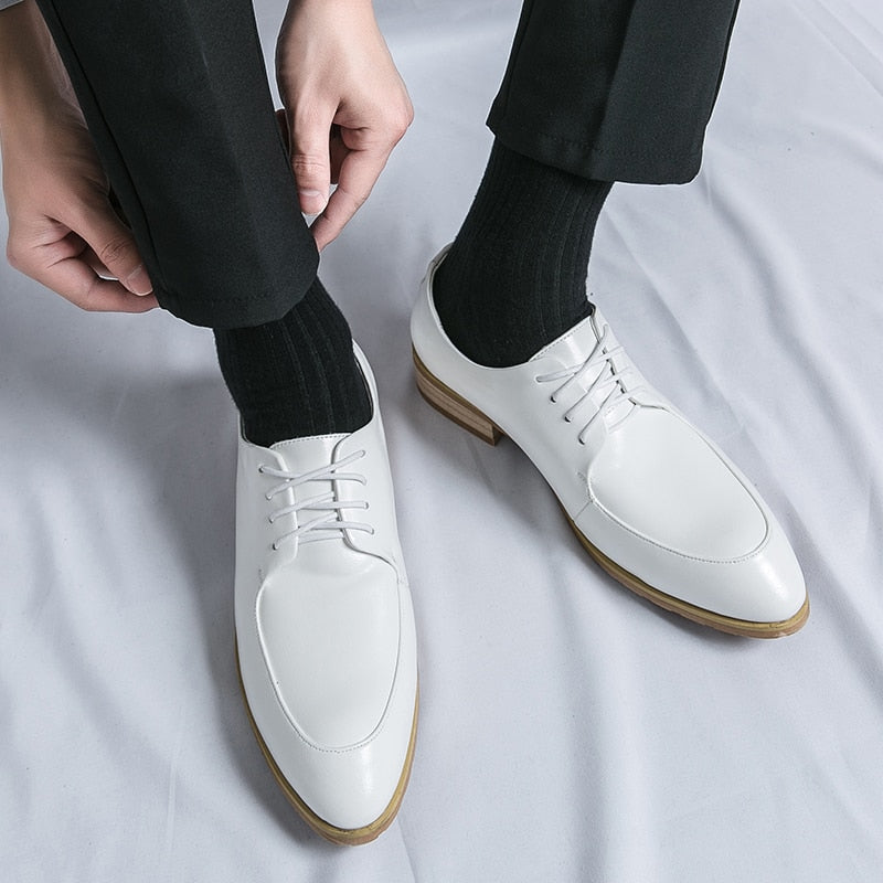 Men's Wedding Leather Shoes Formal Shoes White Lace Up Dress Shoes Oxfords Fashion Retro Elegant Office Leisure Work Footwear