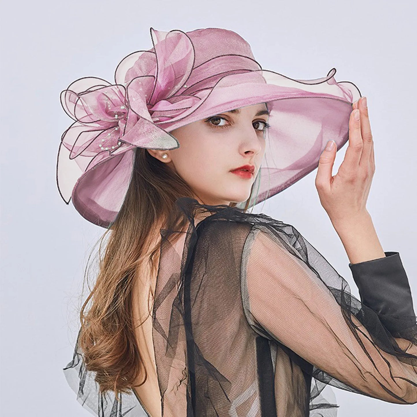 2023 Summer Floppy Wide Brim Sun Hat Women Sun Cap Outdoor Holiday Lady beach Casual Fashion Elegant Flower Organza Top Hat