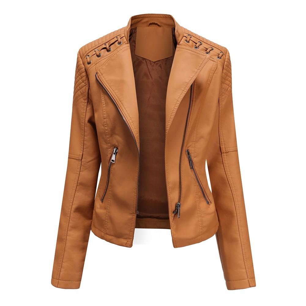 Autumn Winter Pu Faux Women's Leather Jackets Long Sleeve Zipper Slim Motorcycle Biker Leather Coat Loose Female Outwear Tops 4X