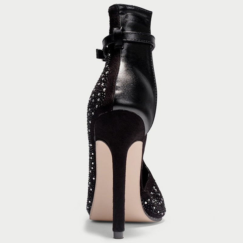 Open Toe Women's Crystal Sandals Ankle Buckle Set High Heels Women's Party Steel Pipe Dance Shoes