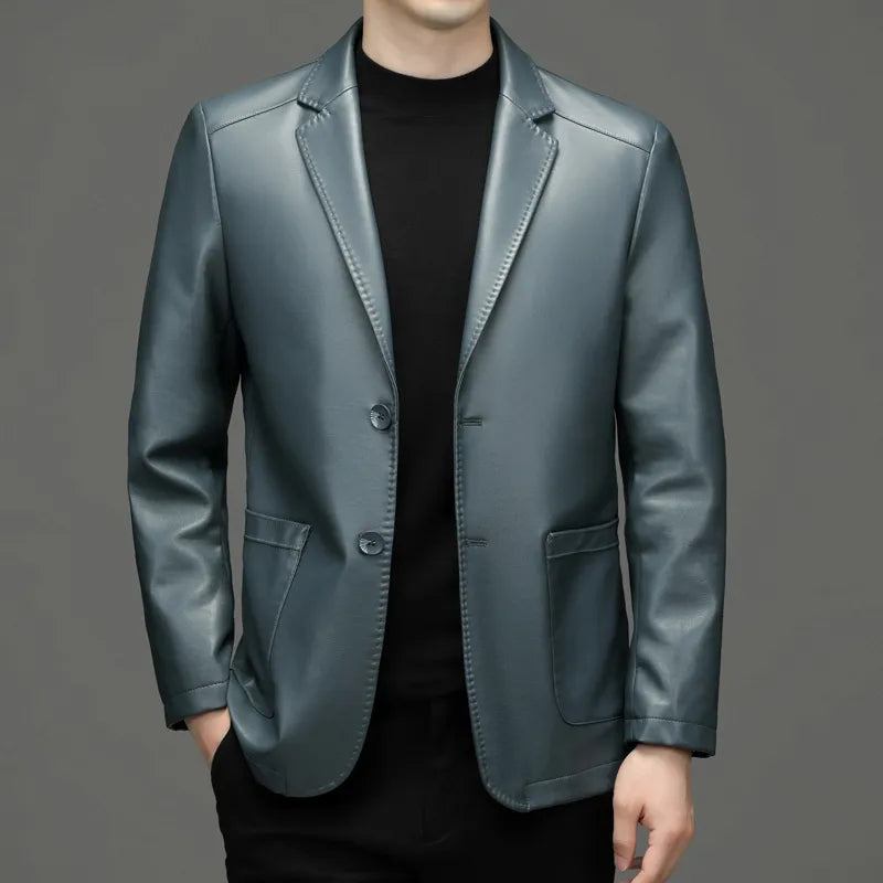 High Quality Men's Suit Leather Coat Autumn and Winter New Sheep Skin Casual Small Suit Coat Men's Leather Jacket