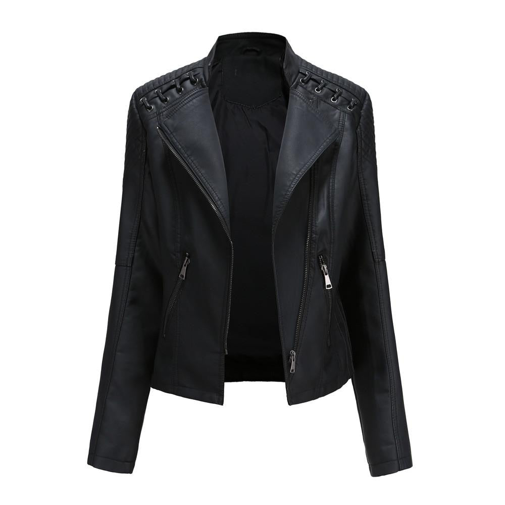 Autumn Winter Pu Faux Women's Leather Jackets Long Sleeve Zipper Slim Motorcycle Biker Leather Coat Loose Female Outwear Tops 4X