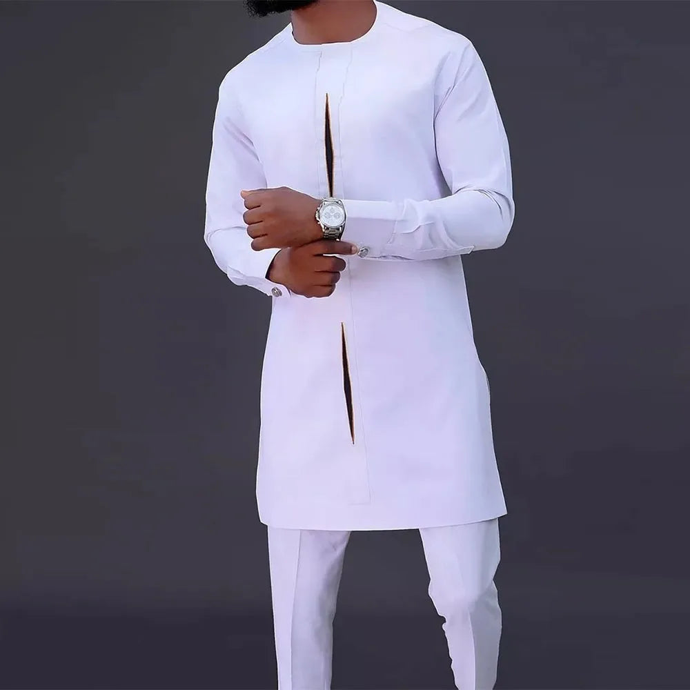 Kaunda Men Suits Solid Zipper Tops Pants Gentleman Man Suit African Kaftan Traditional Clothing 2PCS Wedding Sets Dashiki Wear