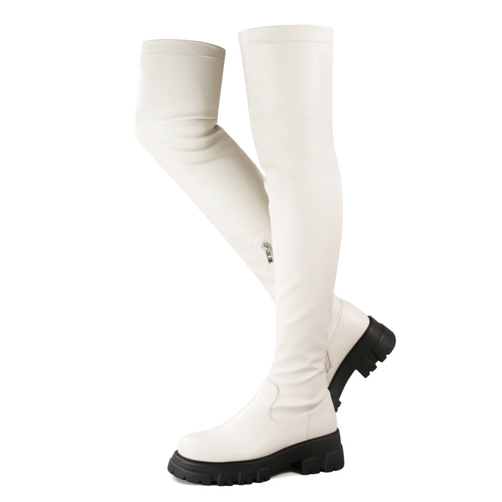 KemeKiss Elastic Thigh High Boots Big Size 37-43 Women Lug Sole Zipper Chunky Heels Overknee Boots Platform Wide 2023 Designer