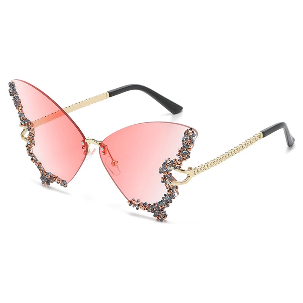 Luxury Diamond Butterfly Sunglasses Women Brand  Vintage Rimless Oversized Sun Glasses Ladies Eyewear Holiday Decorative Eyewear