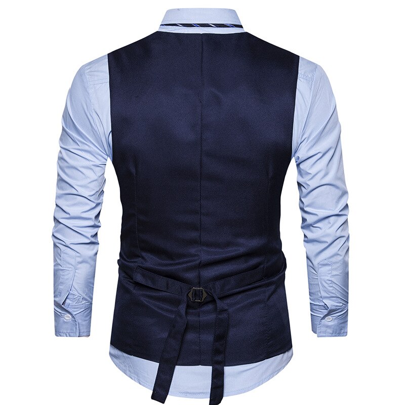 Men Formal Waistcoat Vest Business Solid Color Single Button Vest gilet Fake Two-pieces V Neck Casual S-lim chalecos para hombre