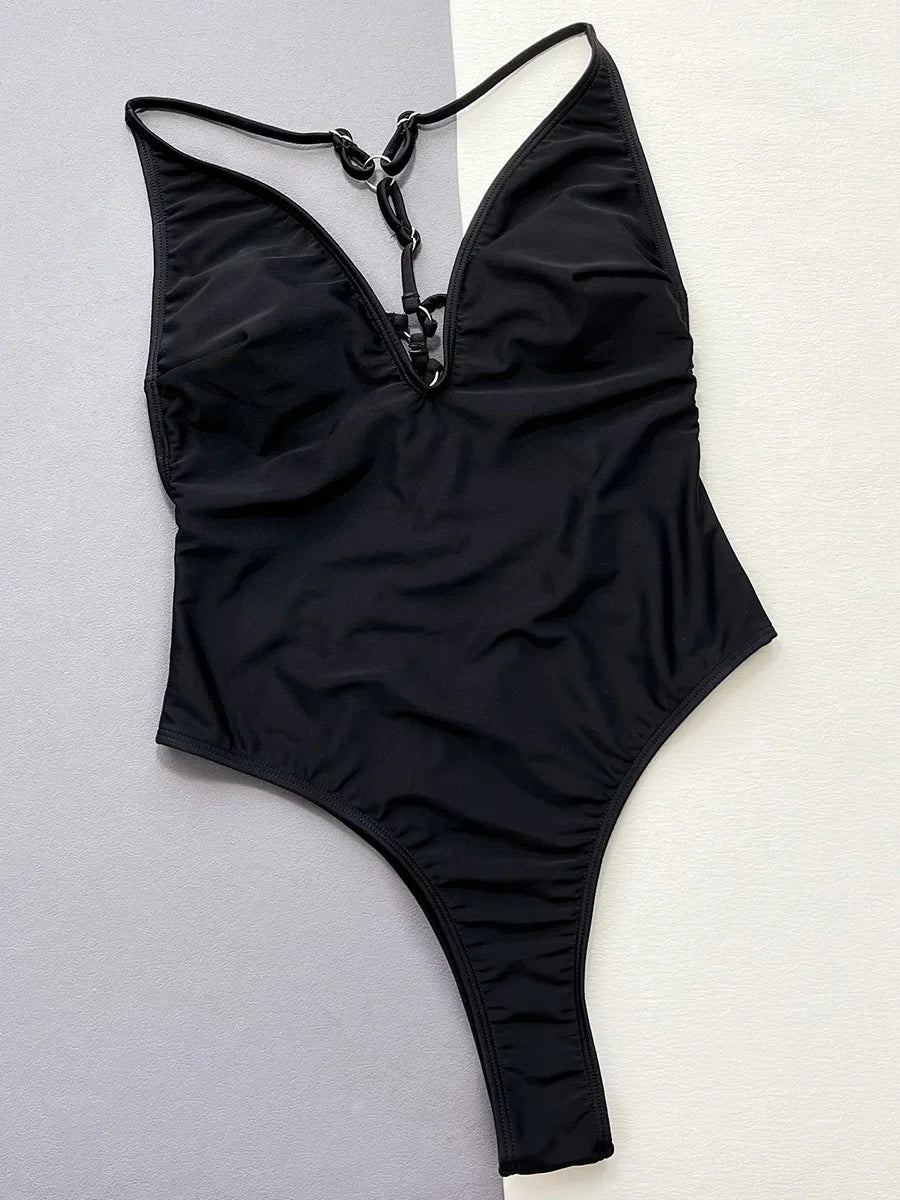 2024 Sexy Cross Bandage Backless Women Thong Swimwear One Piece Swimsuit Female High Cut Monokini Bathing Suit Swim Beach Wear